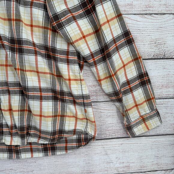 QuikSilver Waterman Collection Button Down Flannel Shirt Mens XXL White Brown - Picture 5 of 14